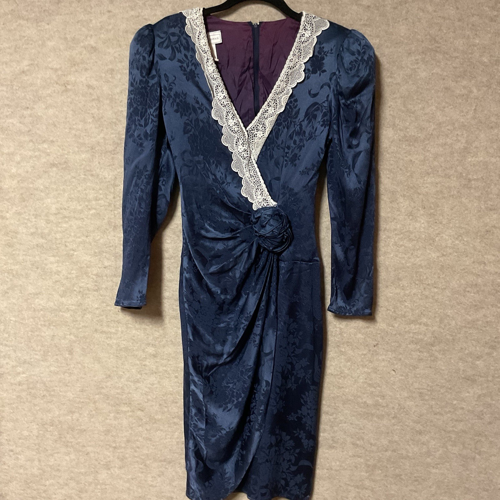 VTG Jessica McClintock Victorian Dress 70s Sapphire Damask Lace Tea Prom READ