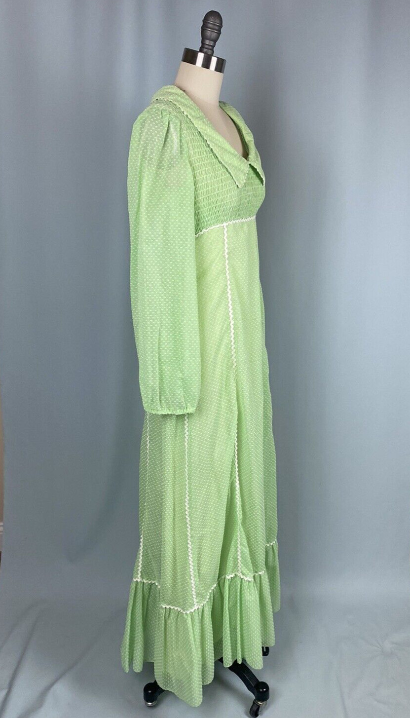Vintage Dress CANDI JONES Size 7 lime green boho prairie maxi 60s 70s Cottage