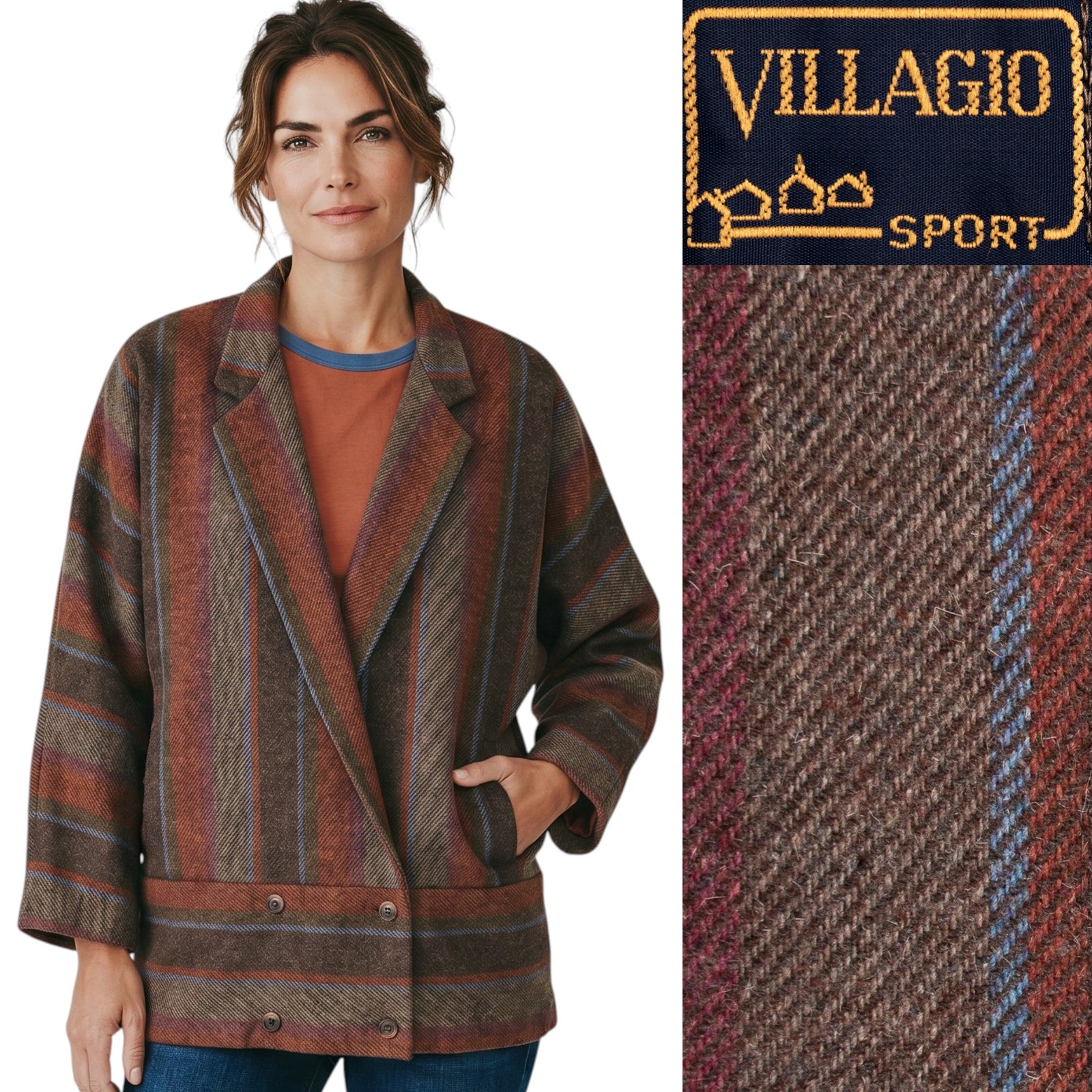 1970s Vintage Wool Tweed Dolman Sleeve Jacket Drop Waist Brown Orange Fall L