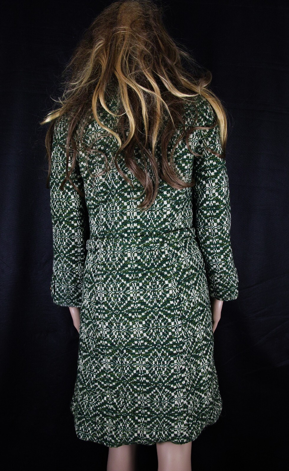 Vtg. Wool Coat Dress Coat Fishelle Green Look Feel Angora Cashmere Silk Sz S