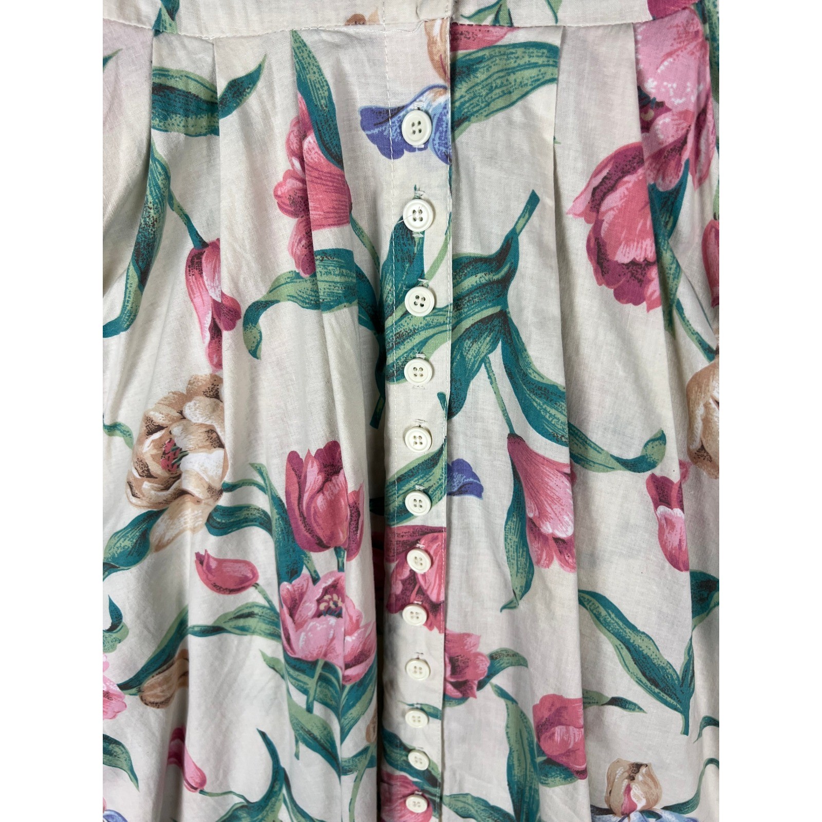 Carol Anderson Floral Button Front Midi Dress Cottagecore Boho Cotton Size 2