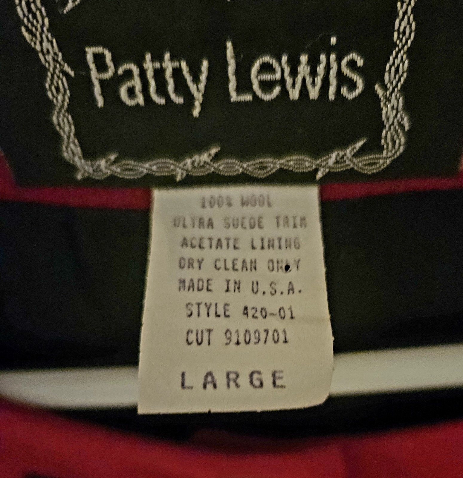 Patty Lewis VTG Wool Jacket W/ Suede Trim & Brass Buttons Sz Lrg Dark RED