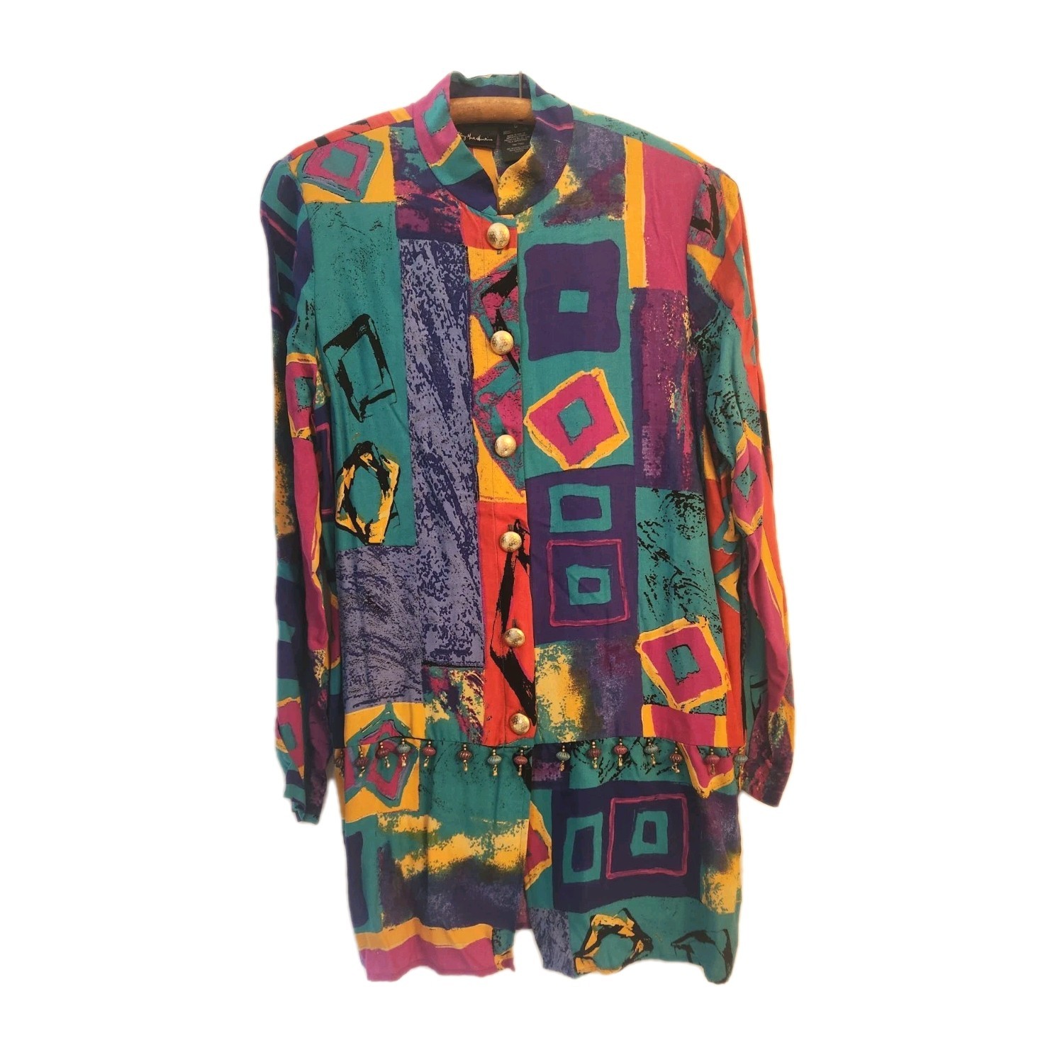 Vtg 90s Colorful Top Abstract Art To Wear Blouse Shirt Quirky Maximalist Sz 8