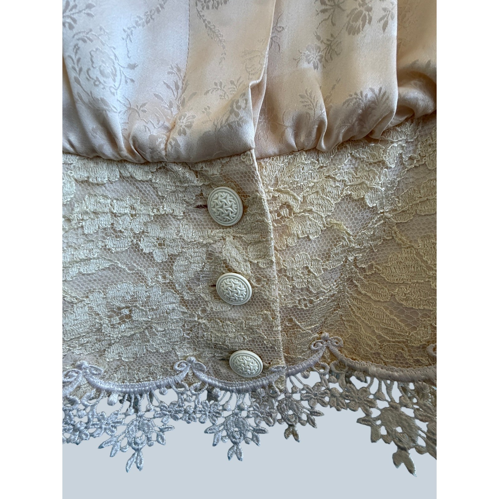 Jessica McClintock 70s Vintage Champagne Silk Lace Bridal Suit 4 Bridgerton