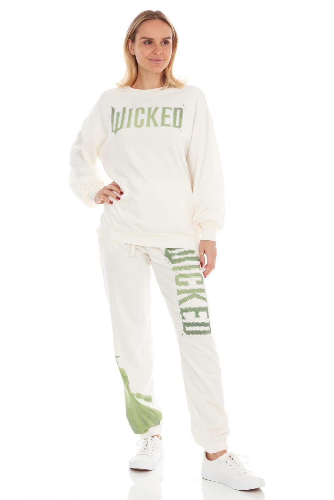 Wicked Women’s, Ladies & Juniors Off-white 2-piece Crewneck & Jogger Set