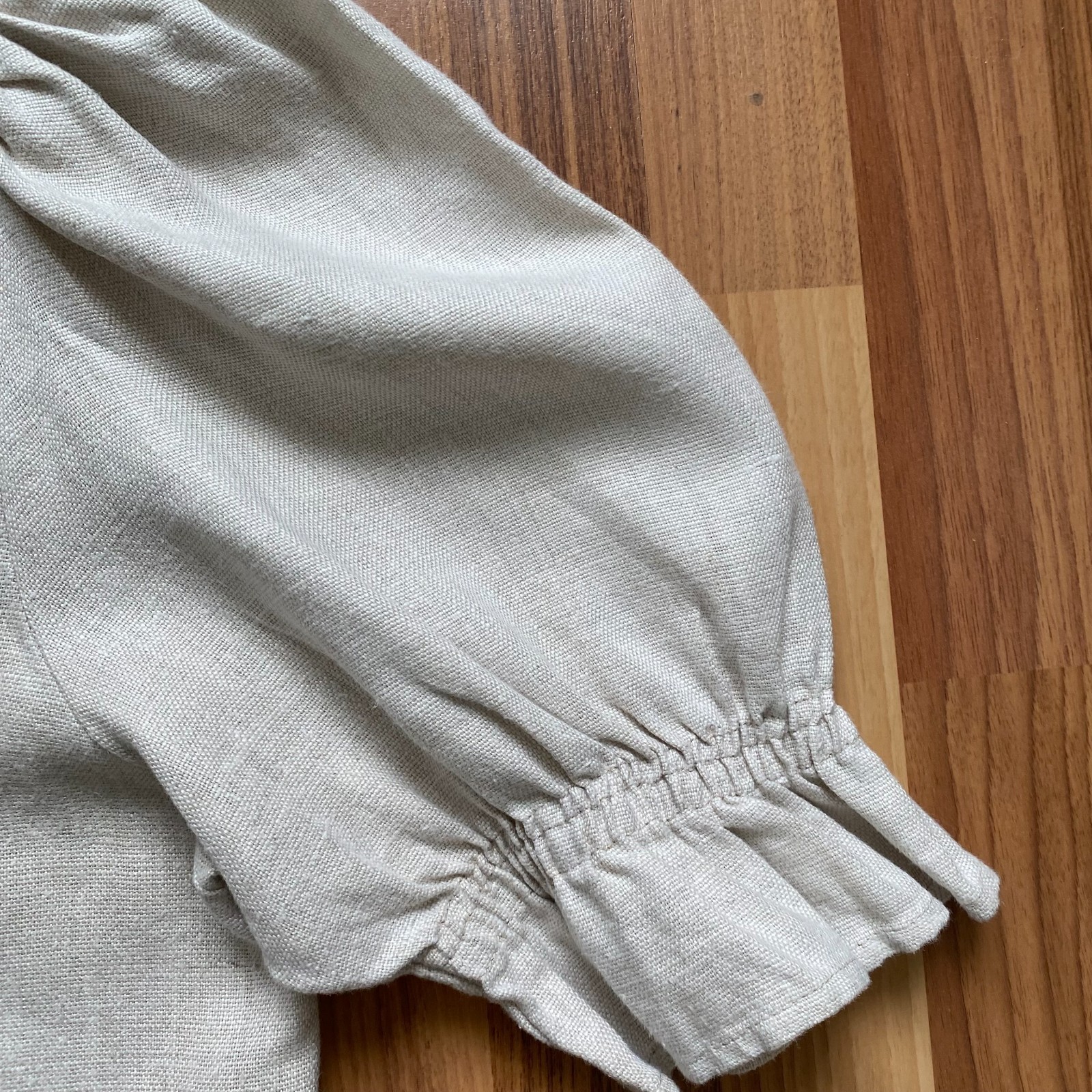 100% Linen Vintage Puff Sleeves Blouse Button Front Bavarian Romantic Folk 42