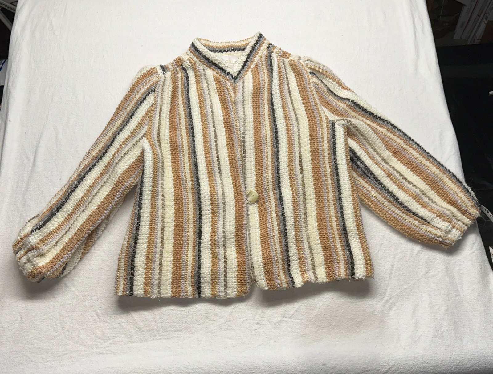 Donnkenny Jacket Womens 10 Gold White Wool Blend Boucle Lined DK Gold