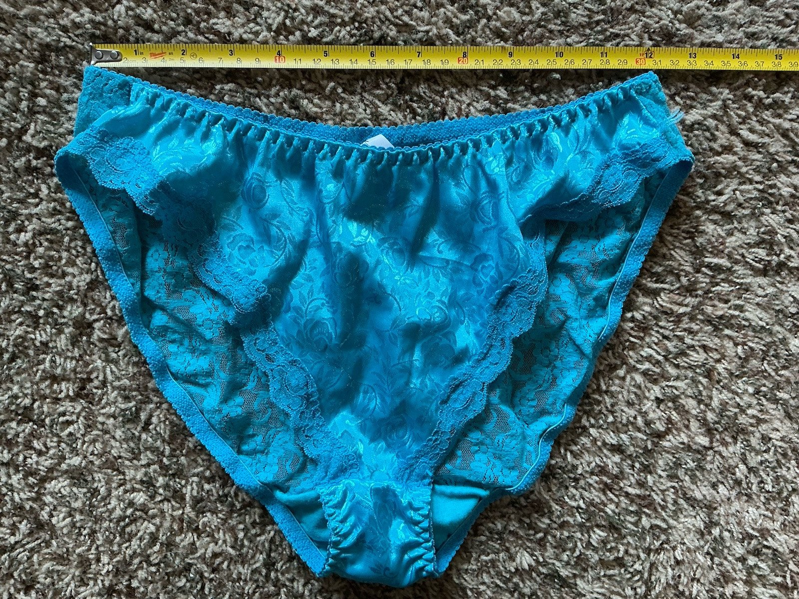 Vintage Secret Treasures Panties Size 7 Electric Blue Bikini Lace Back Glossy