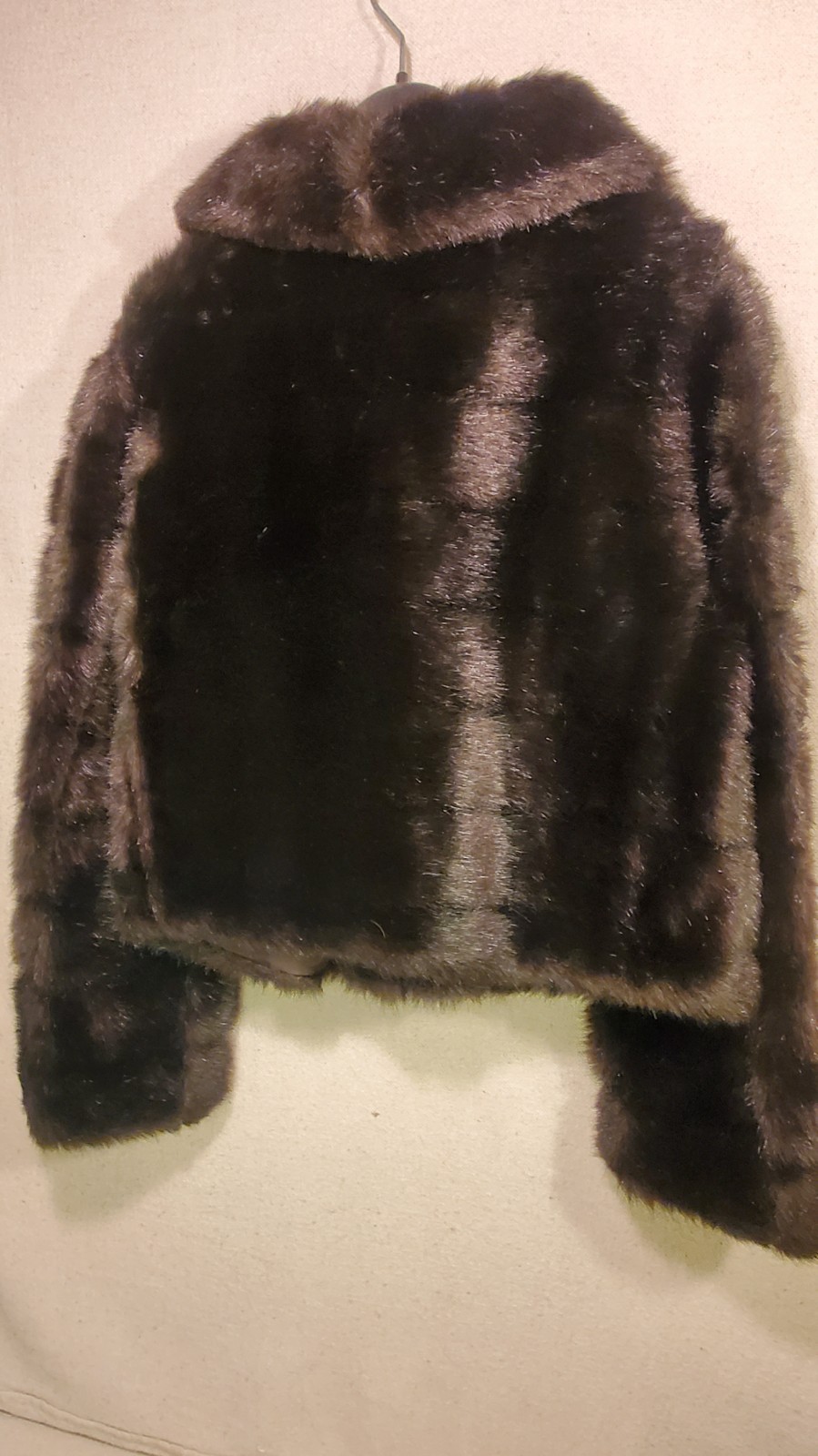 Faux Mink Fur Cropped Jacket Ladies Small Brown Vintage Stylish Retro Chic Warm