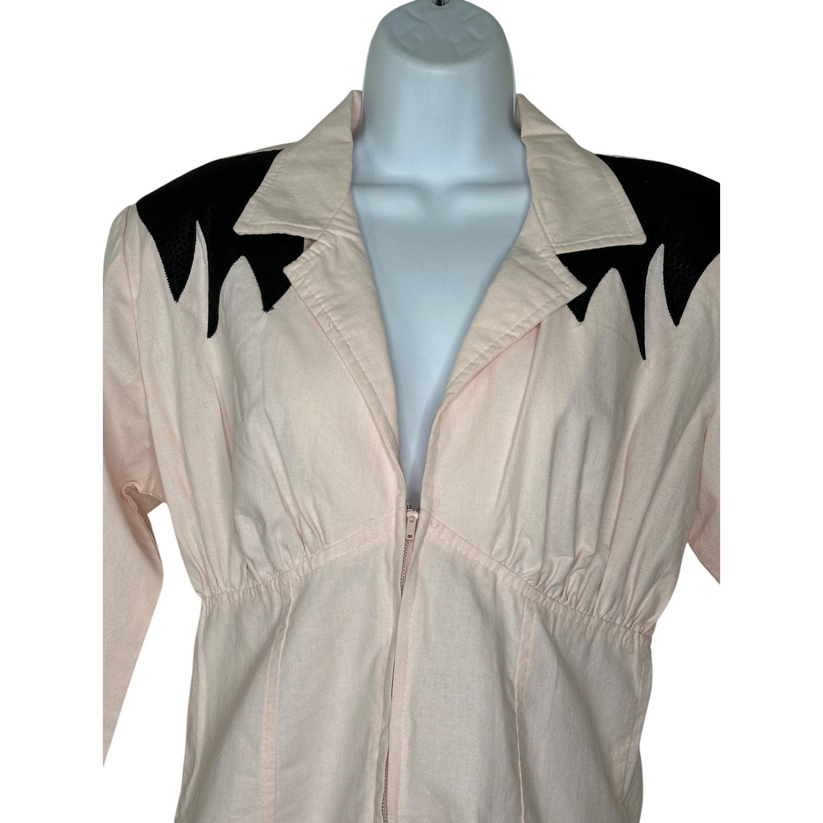 Vintage Western Zip Jacket 9 Blush Pink Black Rockabilly Yoke Cowgirl Ranch Wear