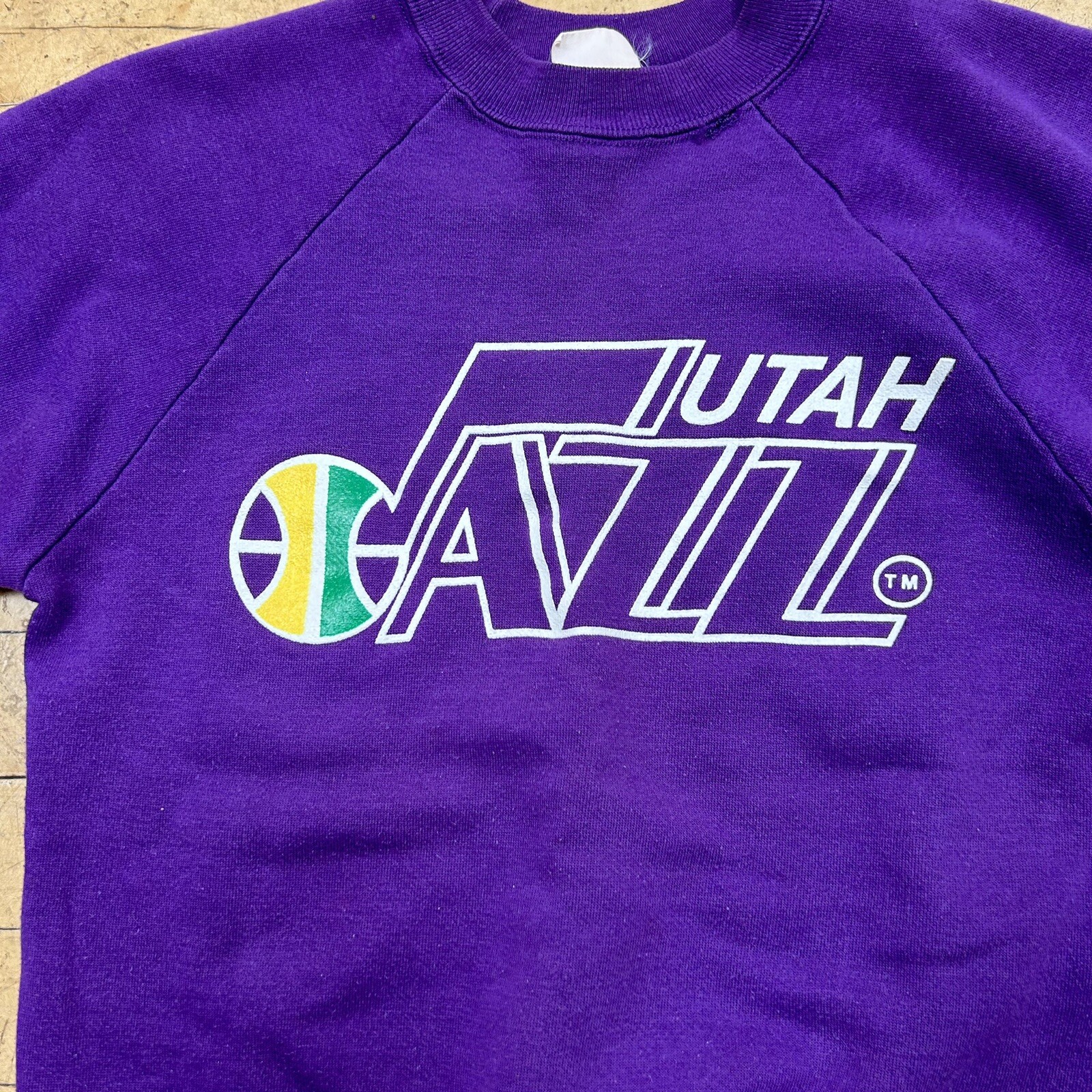 Vintage Utah Jazz Small Crewneck Sweatshirt Purple 1980s Logo 7 NBA Basketball