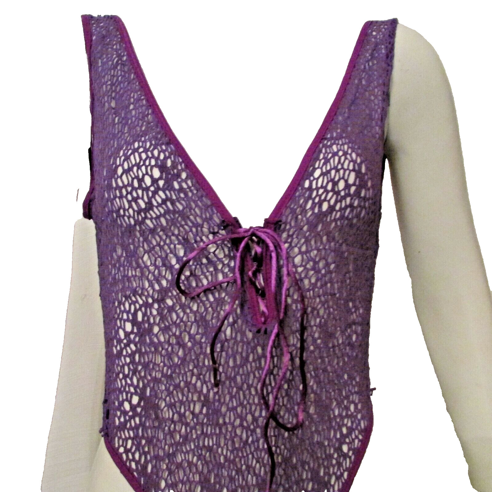 70’s Shirley of Hollywood 725 Purple Fishnet Hi Leg Bodysuit Teddy L made in USA