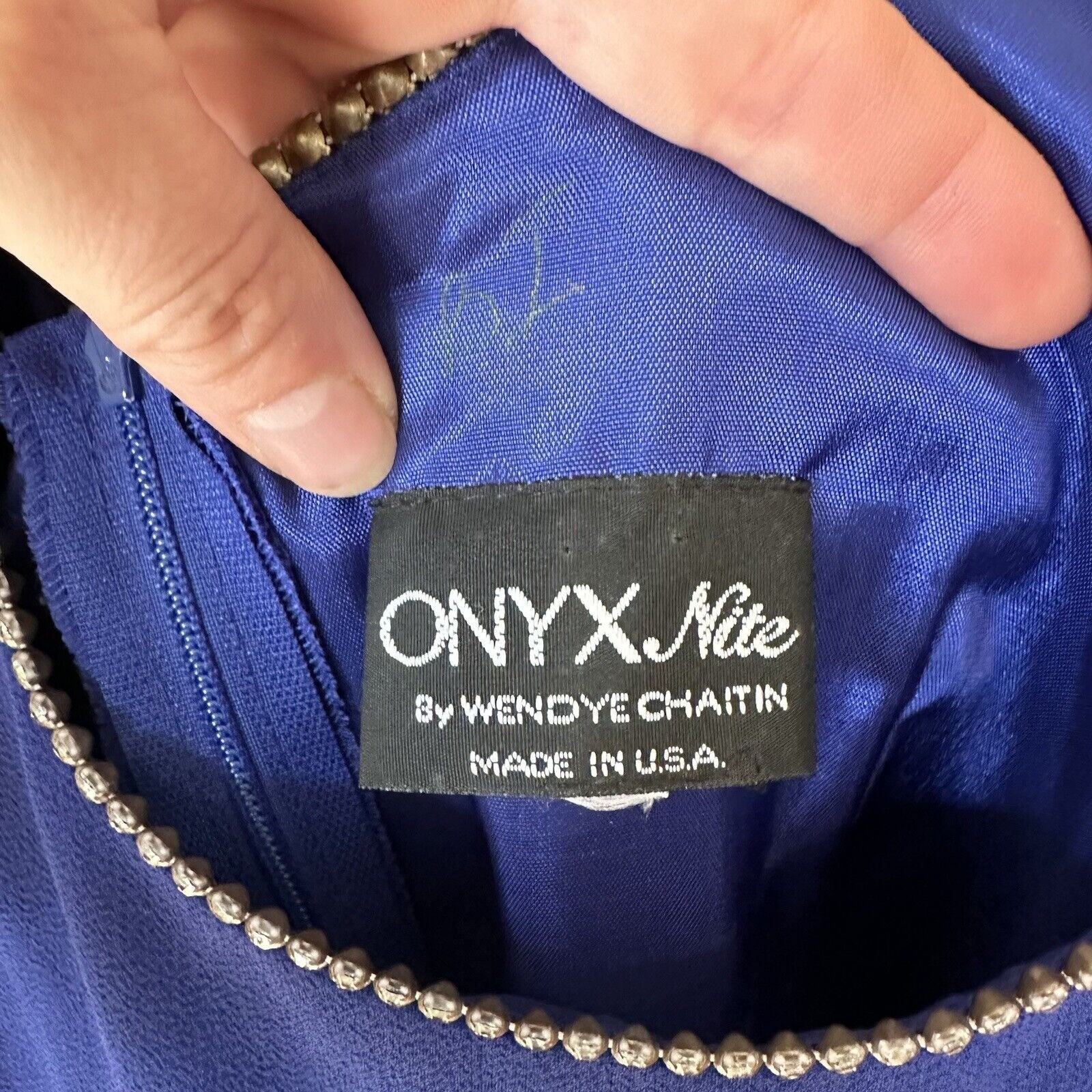 Vintage 90’s Onyx Nite Royal Blue Formal Mini Dress 8 Medium Rhinestone Evening