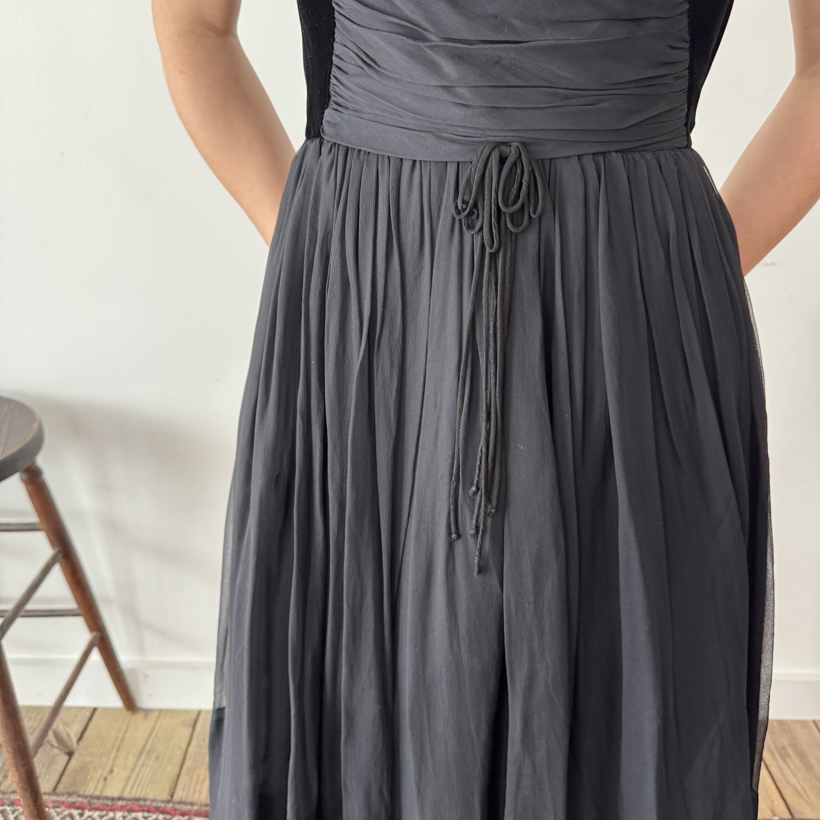Vintage Union Made Darling Black Midi Dress Size 00 EST 1950s Antique Frock