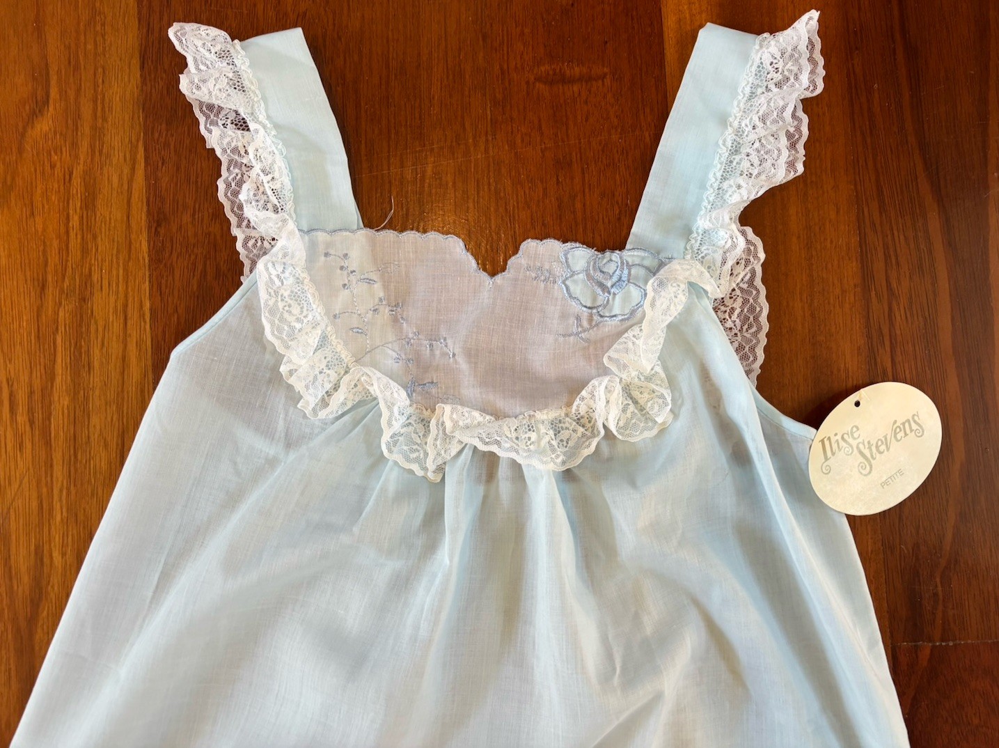 NWT Vtg Ilise Stevens Nightgown Floral Lace Ruffle Pale Blue Small Cottagecore