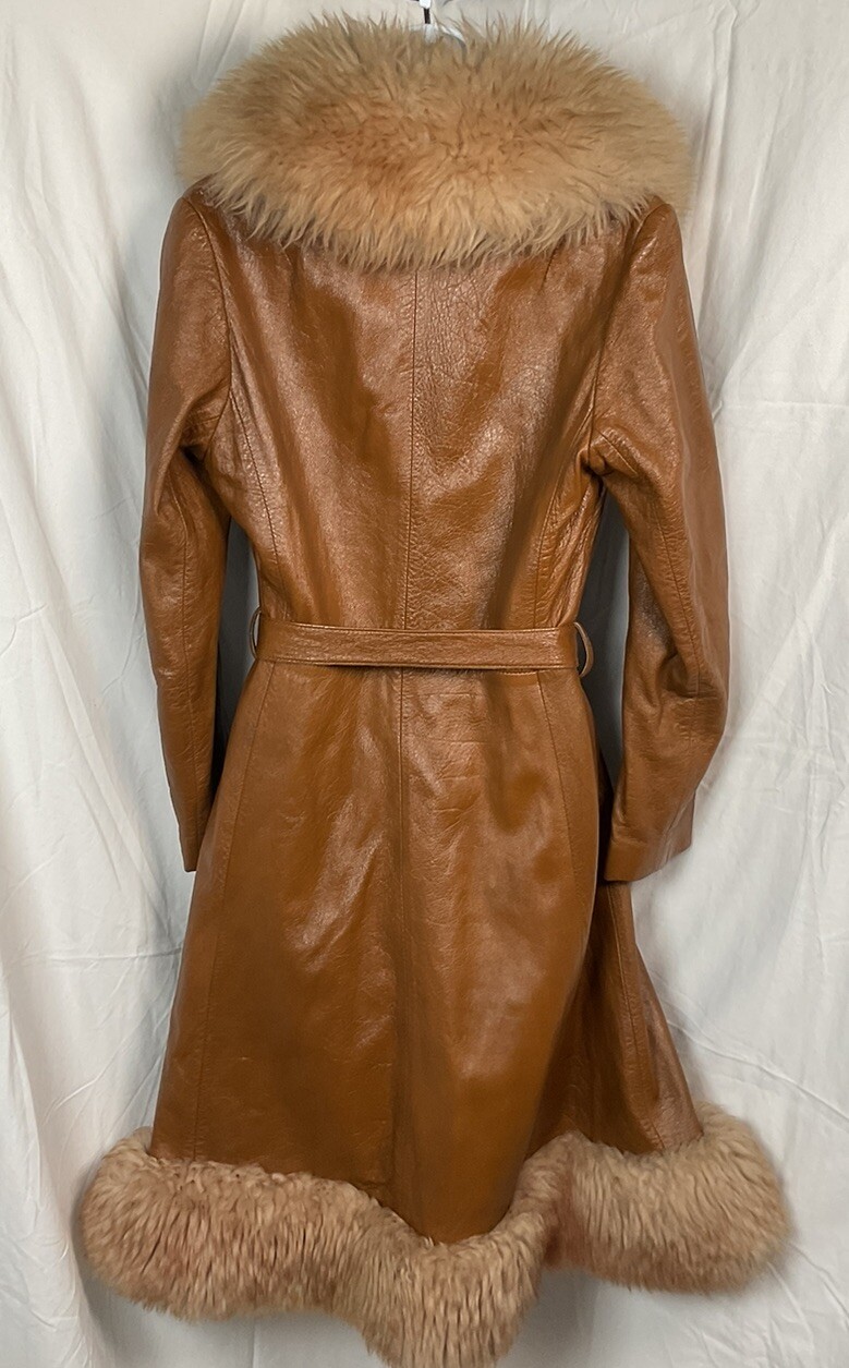 Vintage 1970s Women’s Landry Leather Russian Princess Coat Fur Shawl Collar