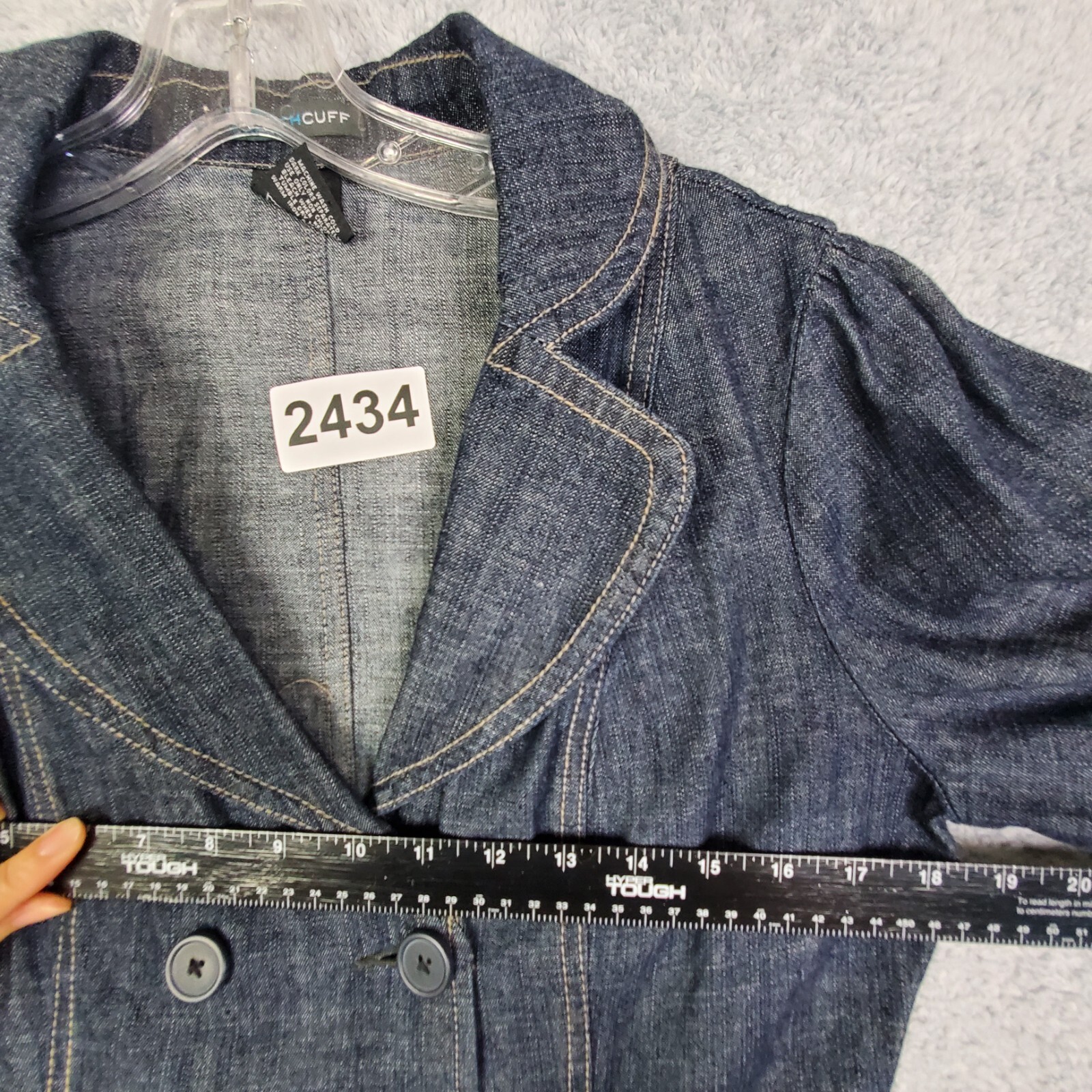 Vtg 90s French Cuff Womens Long Denim Jacket Sz S Blue Belted Pockets All Cotton