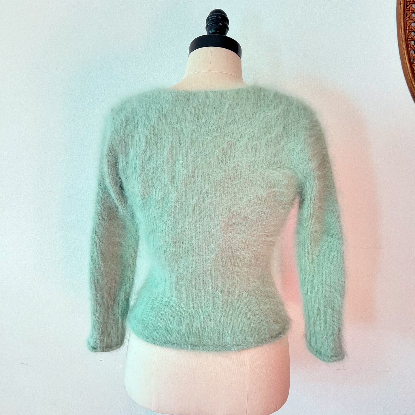 FLUFFY MINT GREEN 90s 1990’s Vintage Retro Grunge Fairycore Angora Sweater M