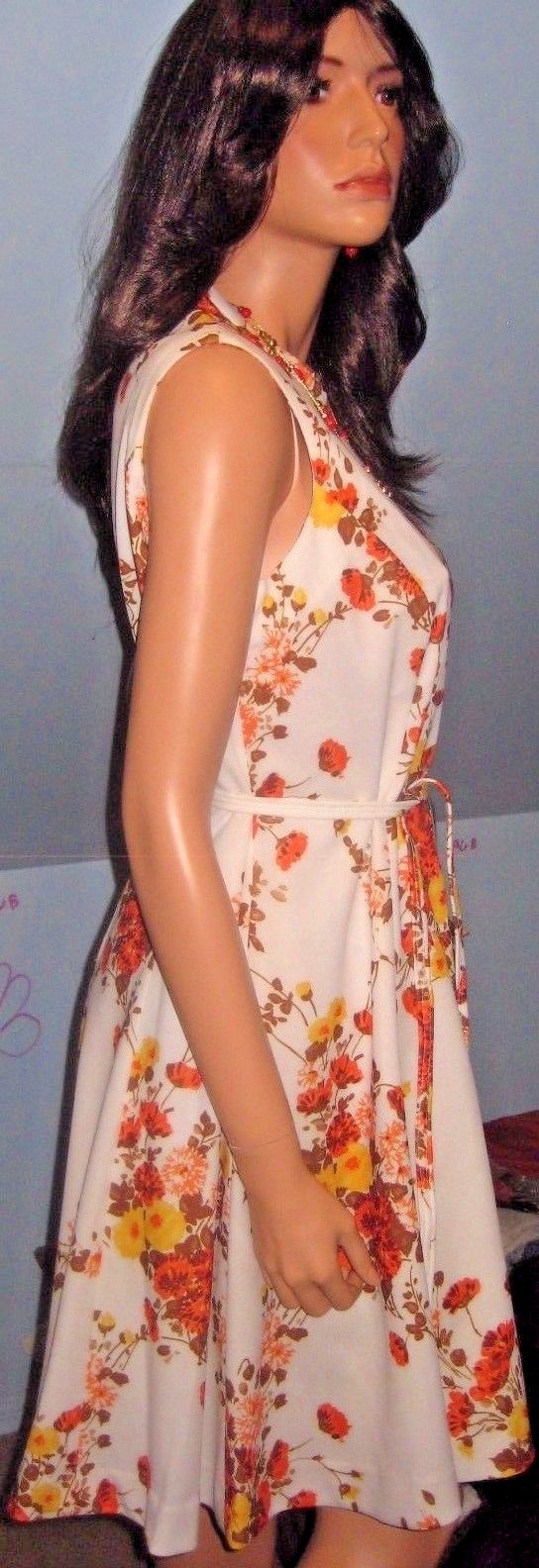 VINTAGE~60’S~ORANGE~YELLOW~FLORAL BOUQUET~MOD FIT & FLARE DRESS SZ L/ XL!