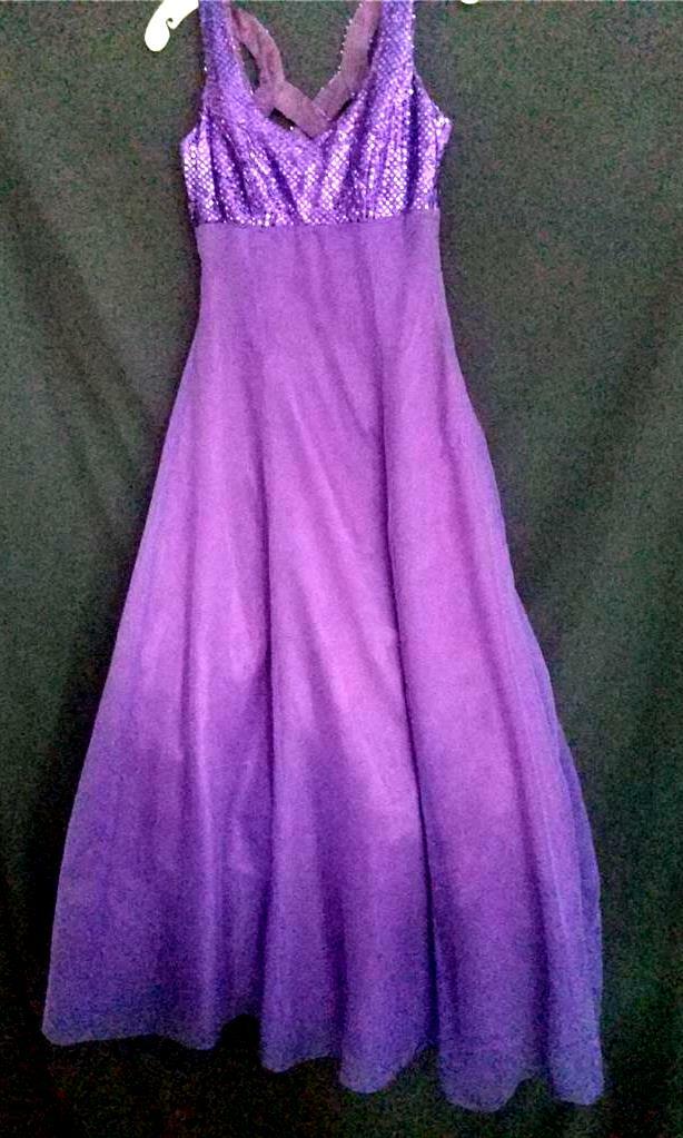 1980’s PURPLE SEQUIN, CHIFFON EMPIRE FULL LONG, EVENING, PROM DRESS 32″ BUST-USA