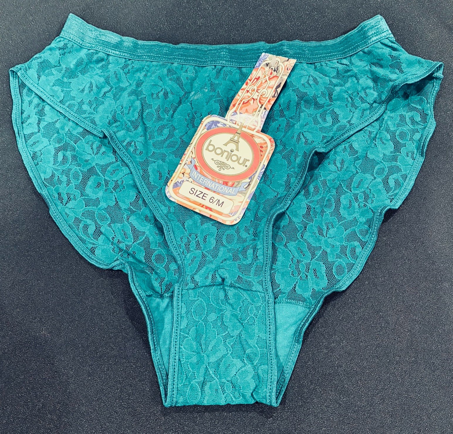Vtg Bonjour Jade Sheer Stretch Lace Nylon Bikini Panties 6