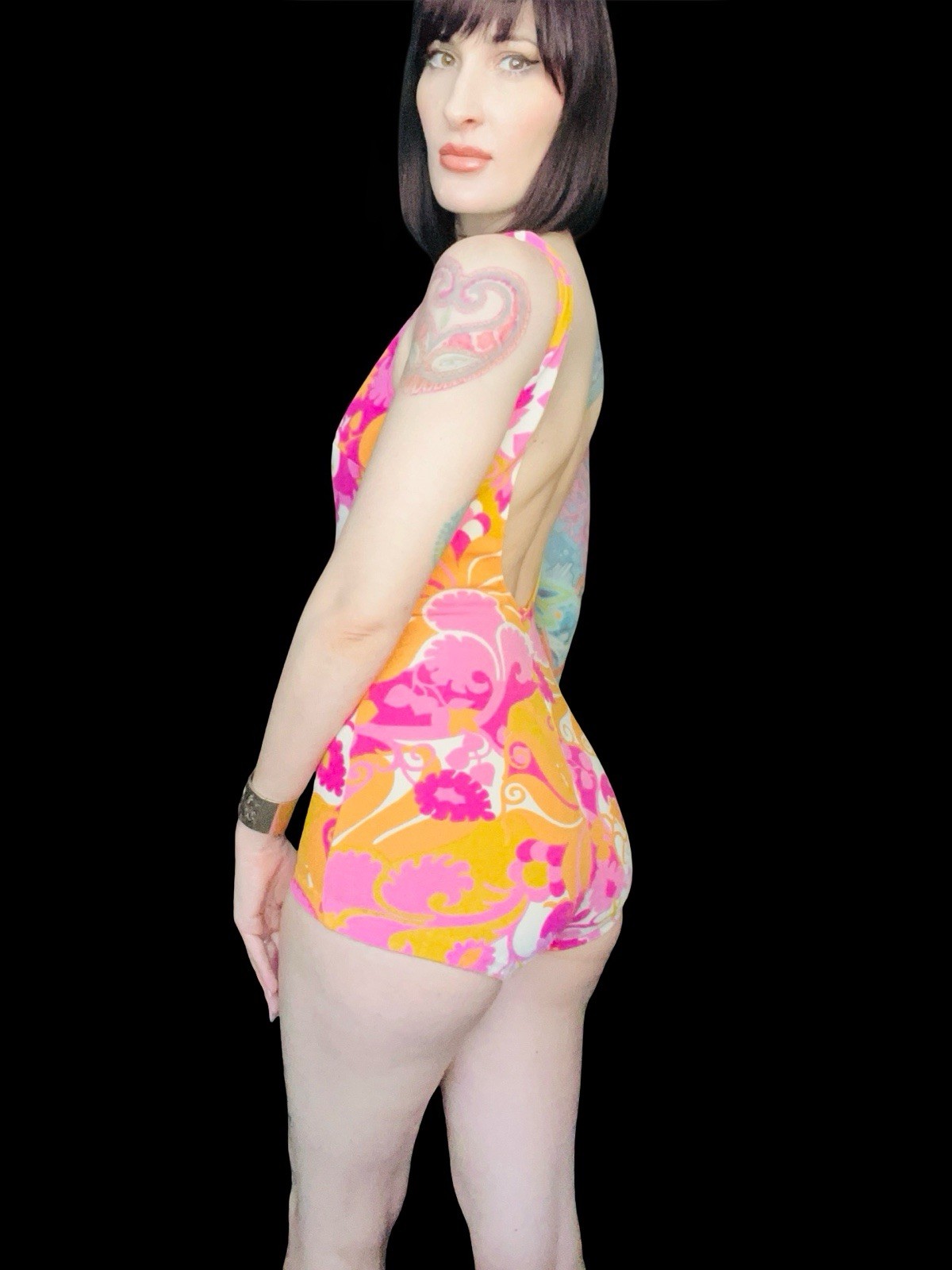 Vintage 1960s Psychedelic Pink Candy Swirl Mod Pin Up Swimsuit Small Medium