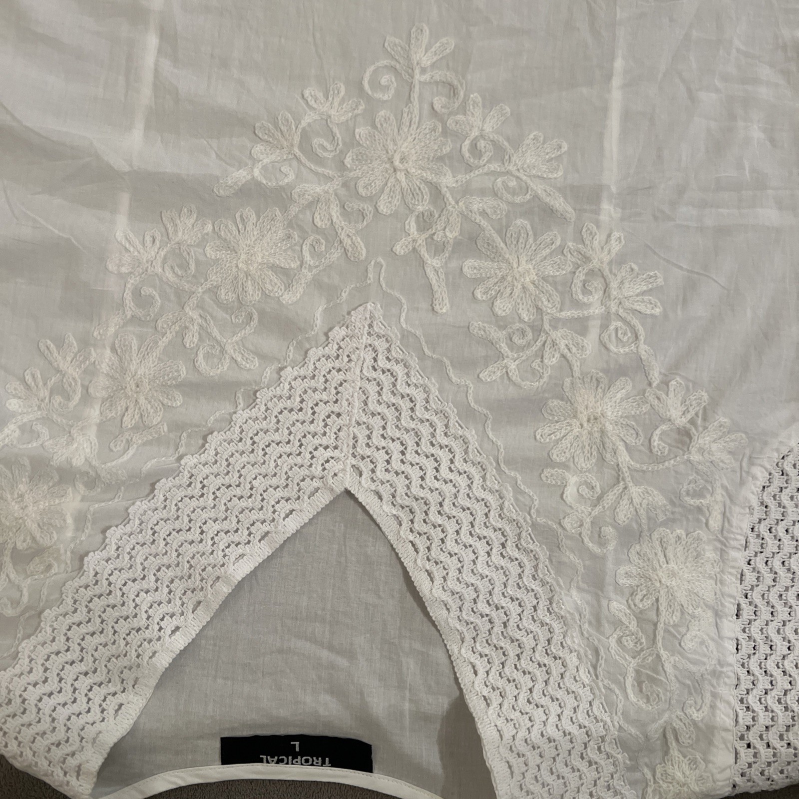 Vtg Y2K Crochet Top Womens L White Lace Embroidered Cotton Boho Summer Cottage