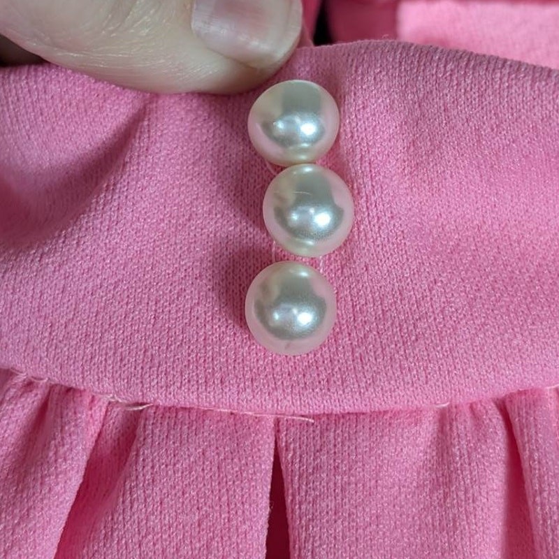 Vintage Dress 18 Pleated Pink Long Sleeve Zip Knee Length Collar Pearl Buttons