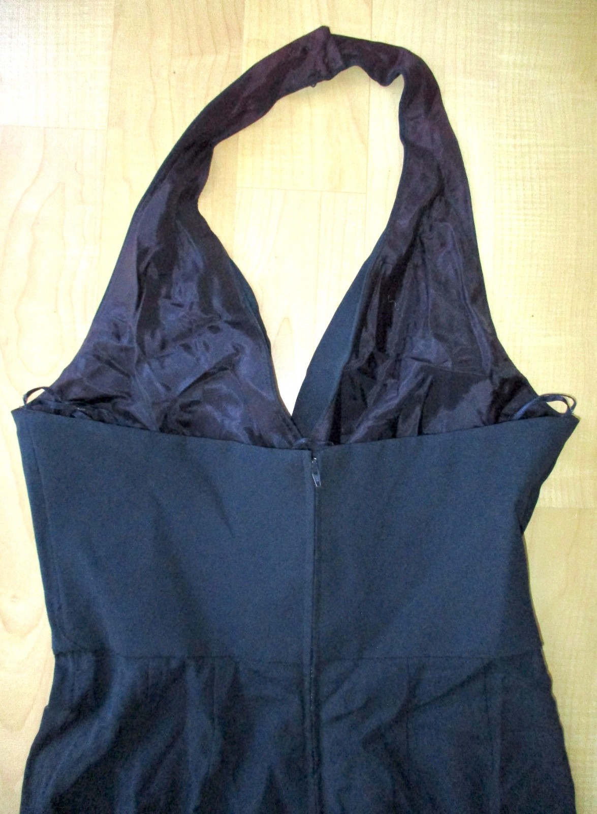 Vtg 80s navy blue crepe harem halter backless jumpsuit rhinestone buttons 12