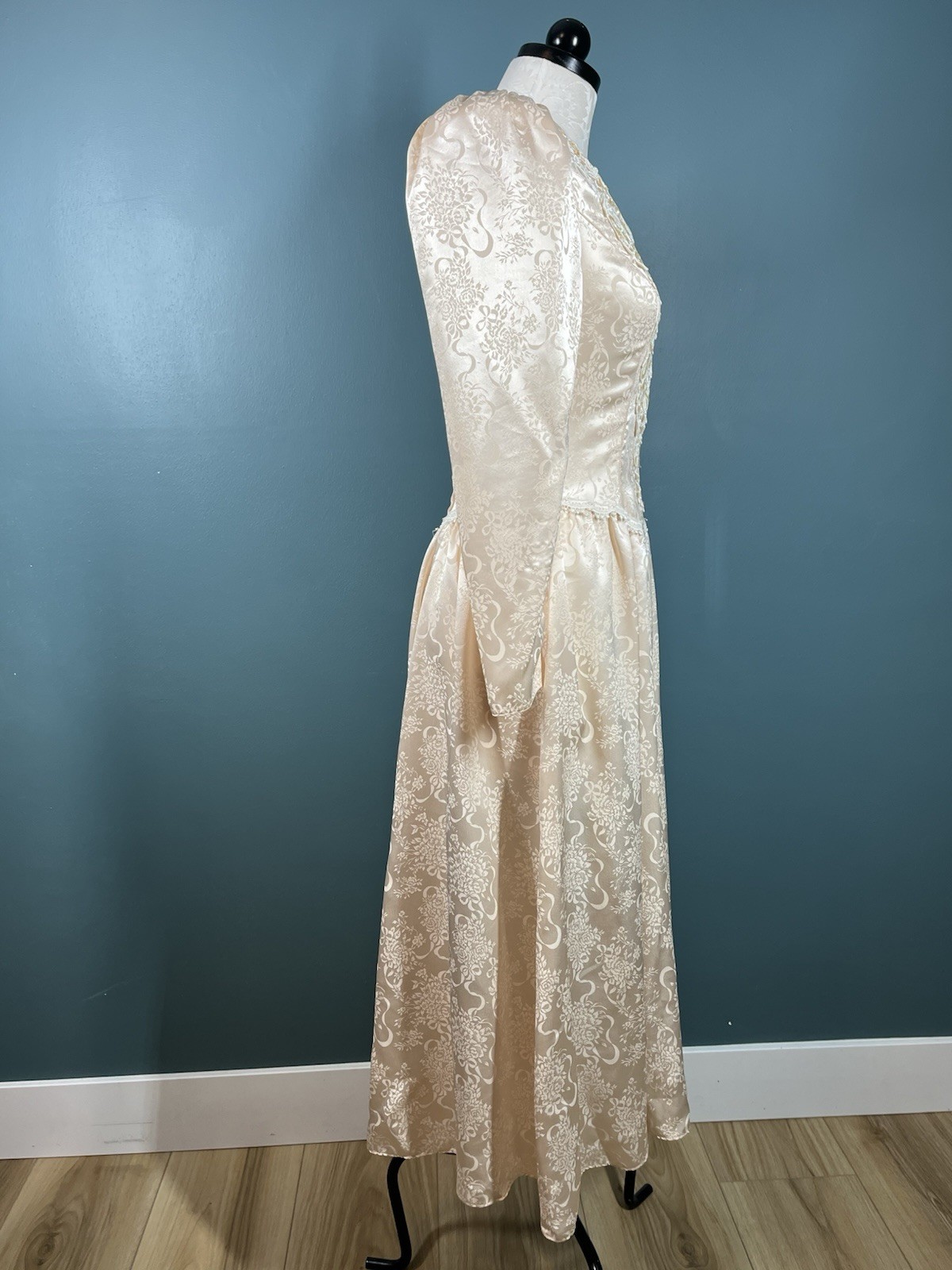 Vintage Scott McClintock Victorian Brocade Dress Peach Glitter Cottage Core Sz 4