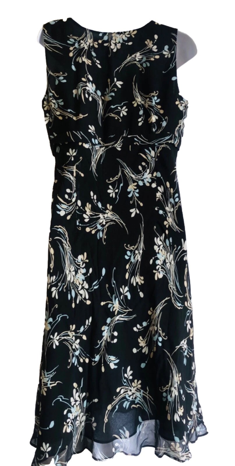 VINTAGE ANN TAYLOR LOFT BLACK FLORAL DRESS 8 100% SILK