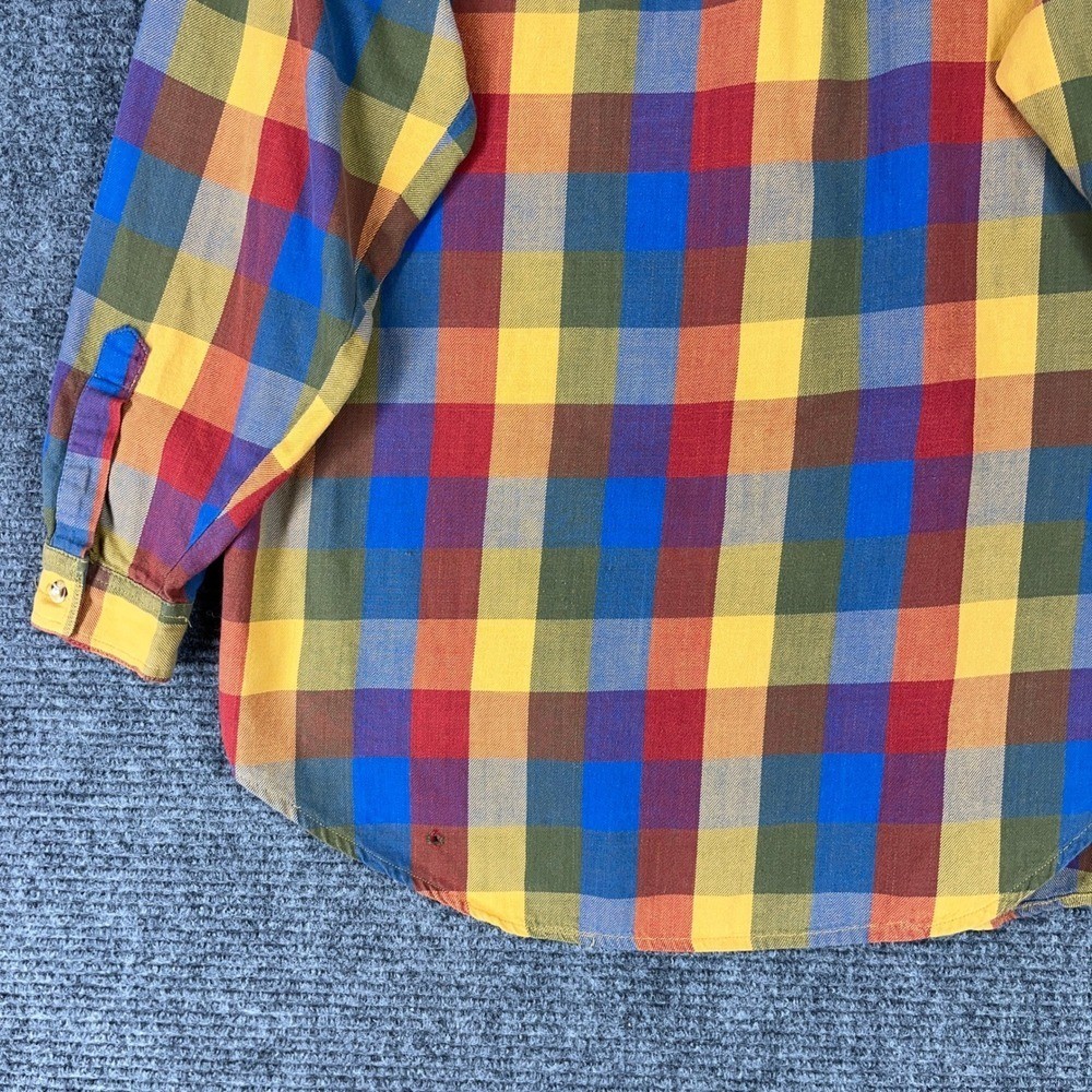 Theo Shirt Women M Vintage 90s Made In Korea Oversized Plaid Chest Pockets Woven