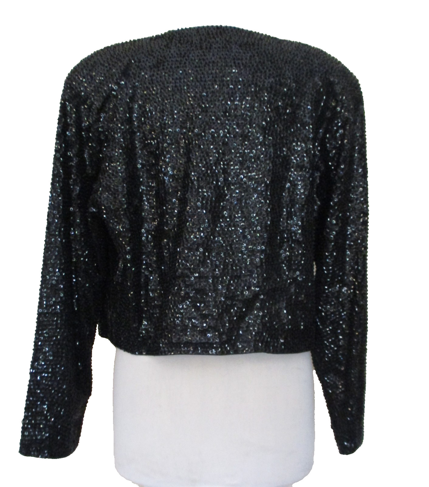 Vintage 90s Fashion Fantasy Black Beaded Sequin Crop Jacket Retro Sz L Women