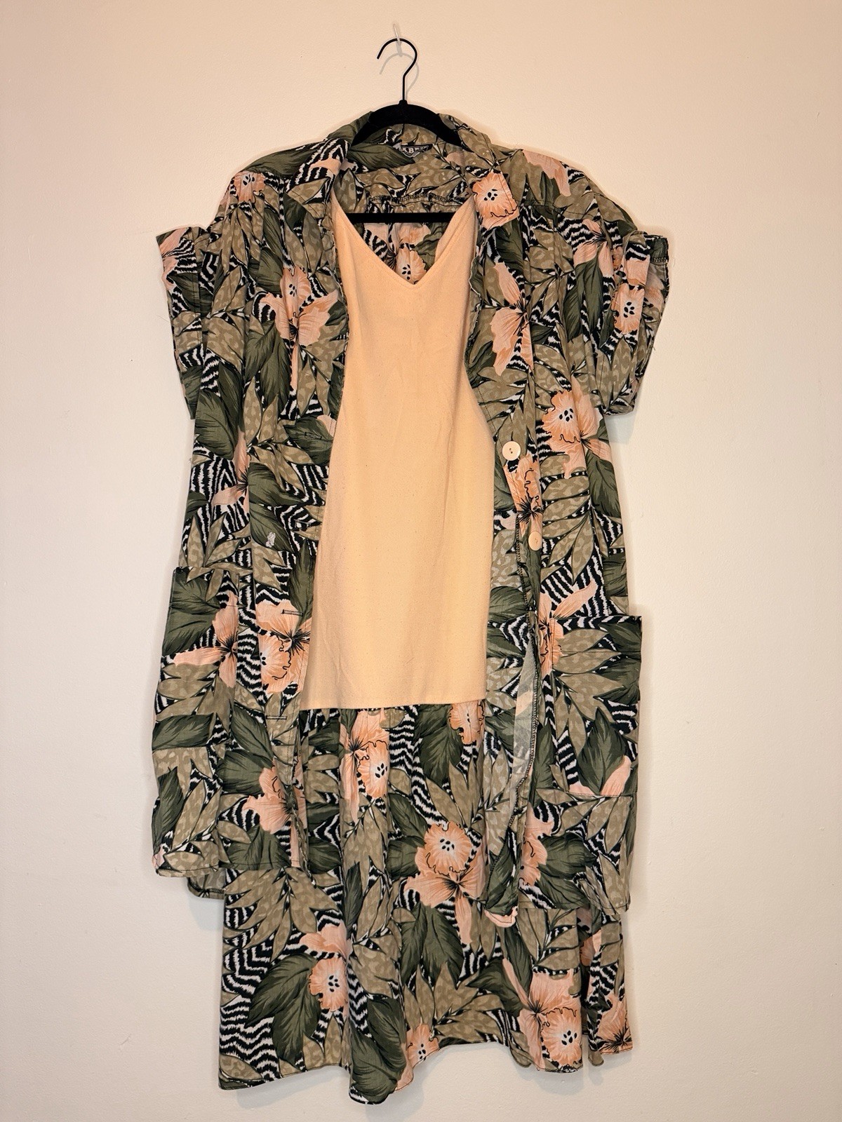 Vintage TABBY of California Dress Set Floral Dress & Long Shirt Overlay XL