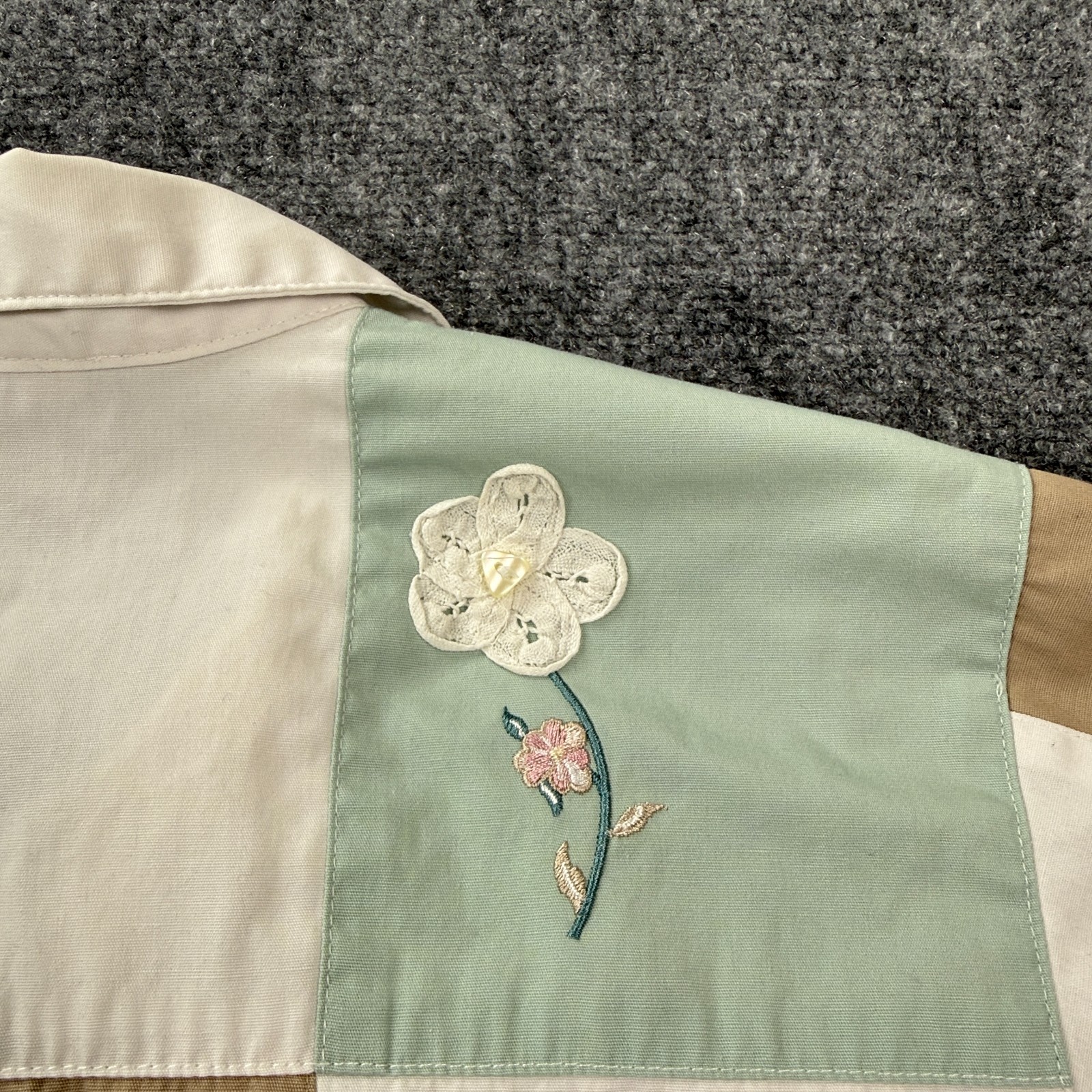 Vintage Koret Francisca Womens Jacket Size M Floral Patchwork Embroidered Zip