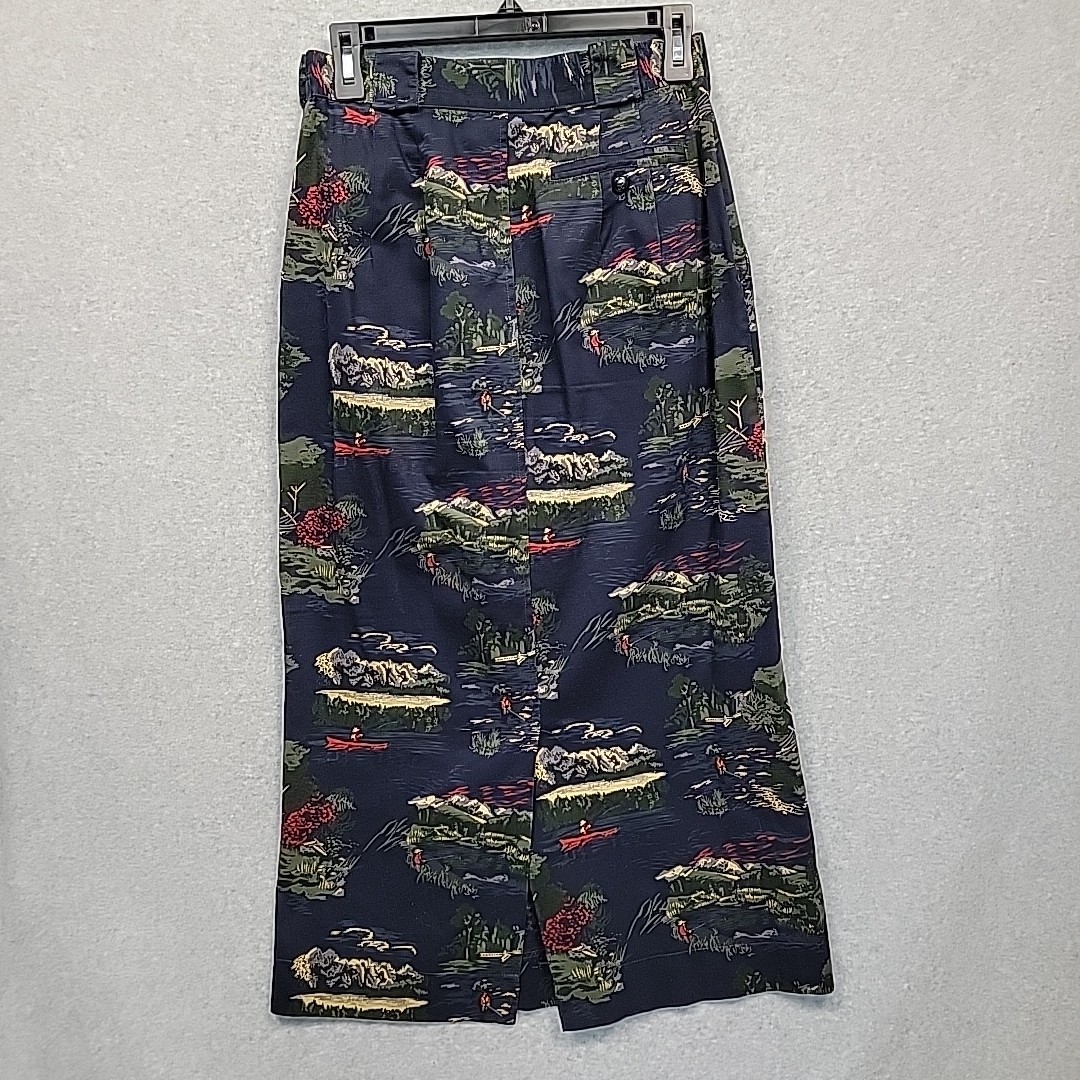 VTG 90s BUSHWACKER USA Maxi Skirt Navy Fishing Mountains Cottagecore Waist 24″
