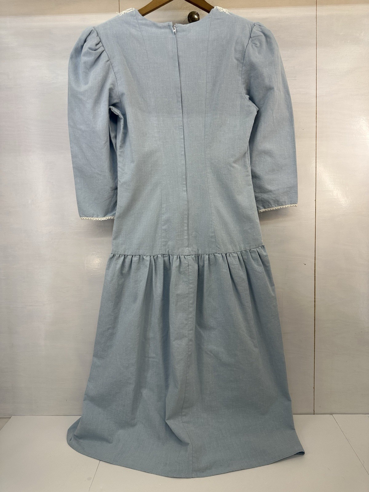 VTG You Too Babes Prairie Cottagecore Midi Dress Lace Blue USA 3 READ S-XS