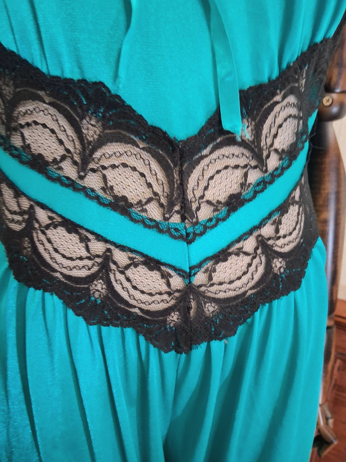 Vintage 1980s Petra Fashions Teal Union-Made Boho Festival Lingerie Jumpsuit