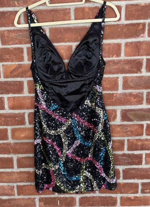 Scala Y2K 8 sequin silk padded bust low back mini dress dance prom party dress