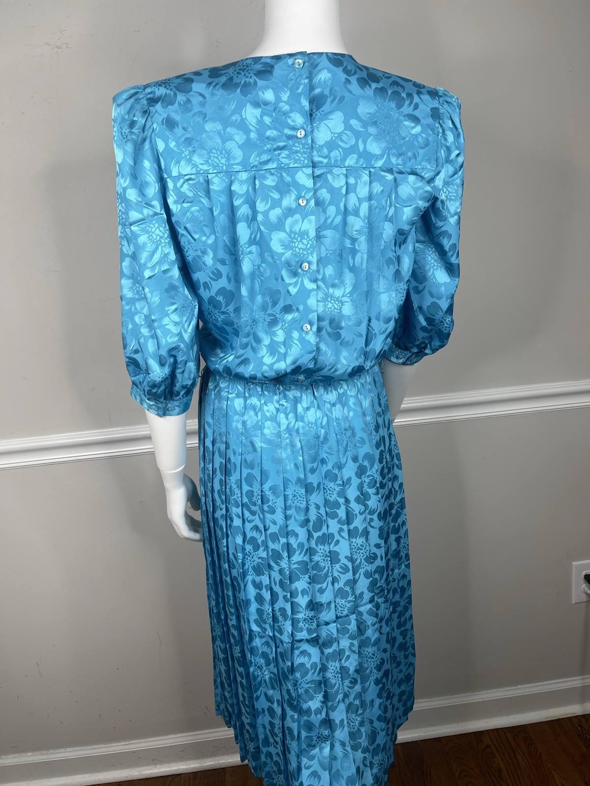 VINTAGE Argenti Pure Dynasty 80s blue Floral Secretary Dress 3/4 Sleeve Size 4