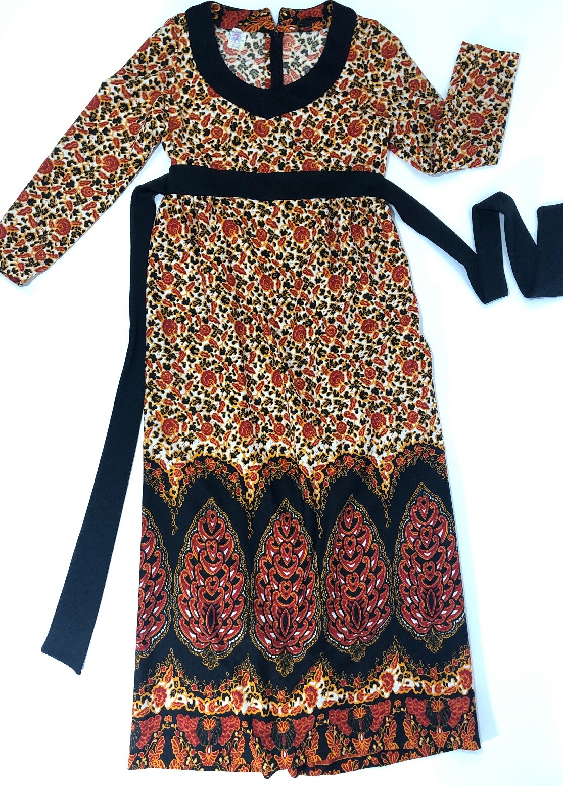 Vintage Dress Polyester Union Made size 12 Floral black orange Fortrel Textured
