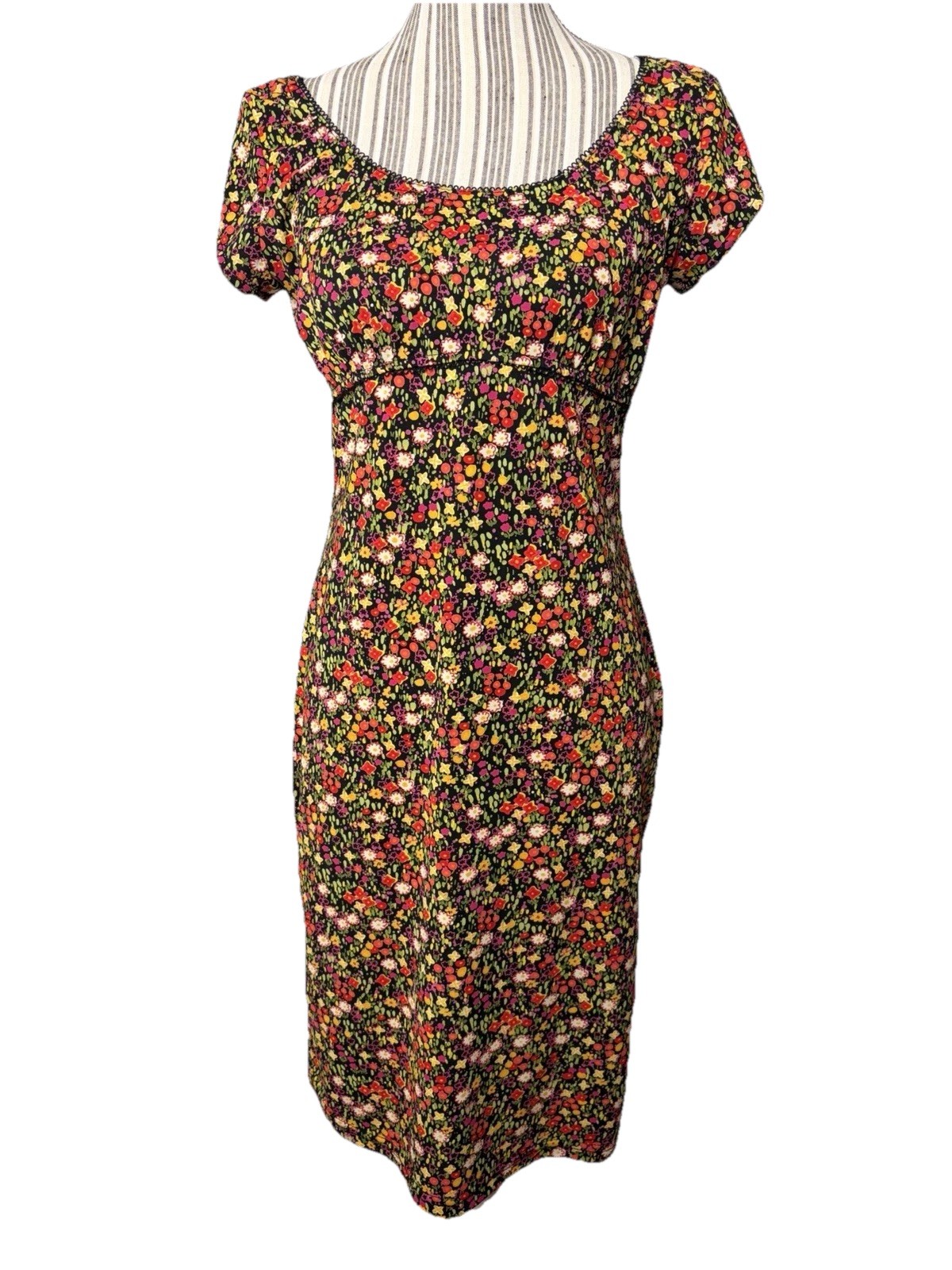VTG Y2K 90s Floral Rayon Tea Dress Whimsy Cutesy Cap Sleeve Grunge Medium 6/8