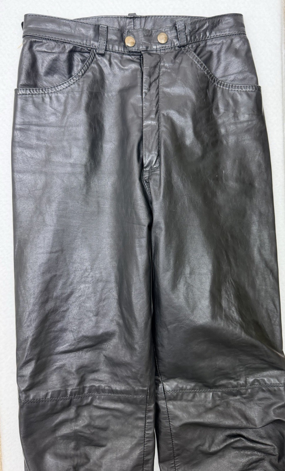 Vintage 70s 80s Euro High-Waisted Black Leather Womens Pants Sz 38 2/4 Glam Rock