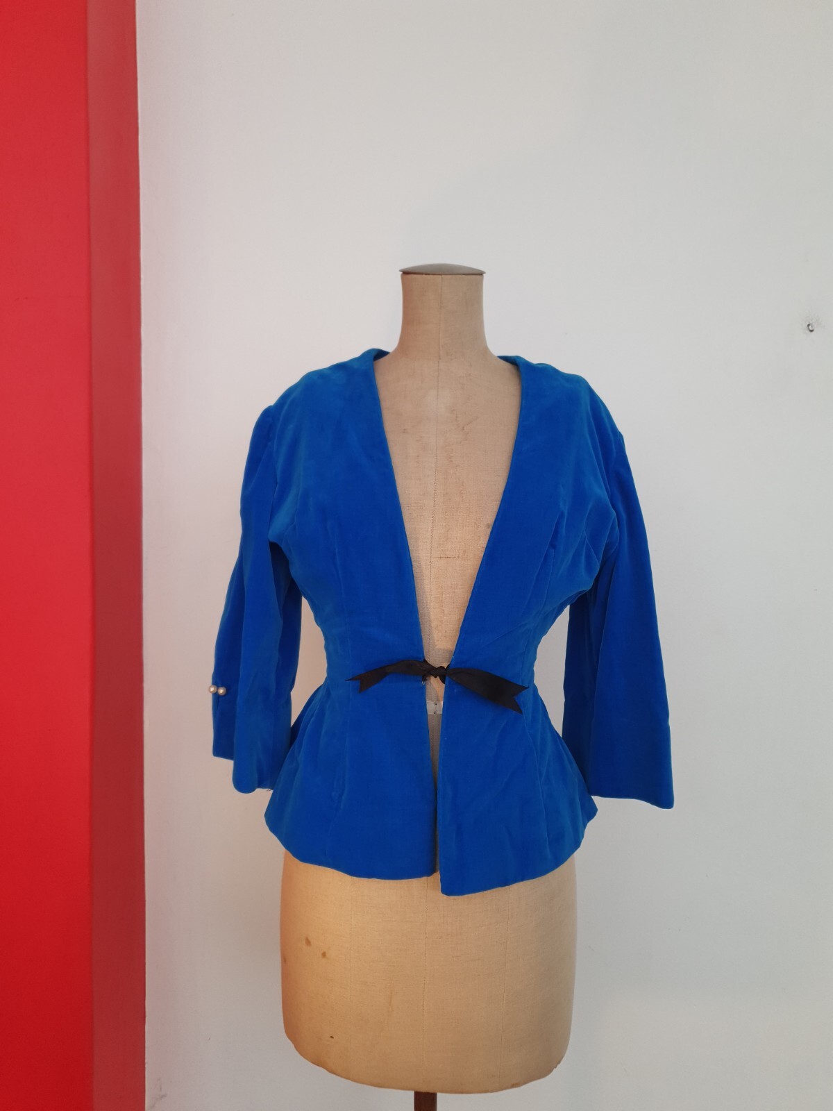 VINTAGE Velvet Jacket XS-S Royal Blue Medieval Costume Dirndl Traditional / 50s
