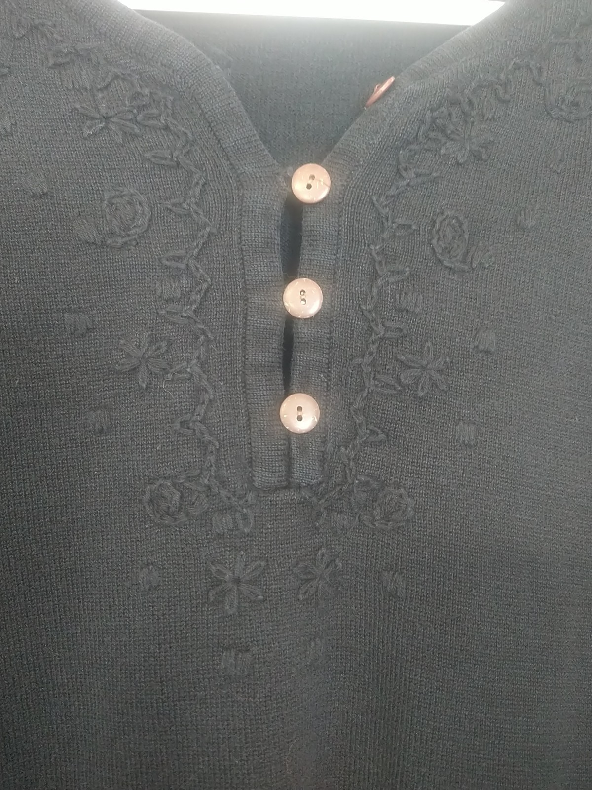 CARROLL REED Vintage Black Embroidered Blouse *SZ L* Made In Hong Kong