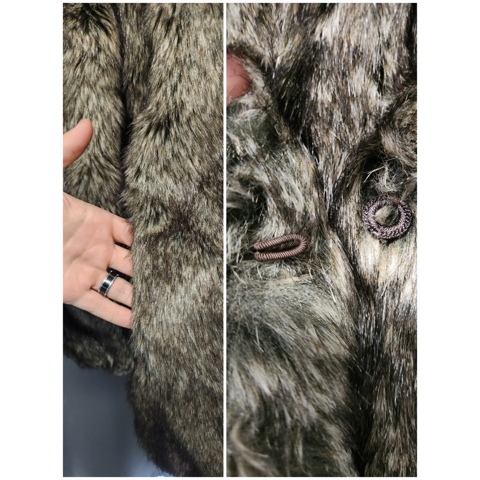 Vintage 80s Mob Wife Style VI Ltd Faux Fur Coat Brown Grey Tissavel France Large