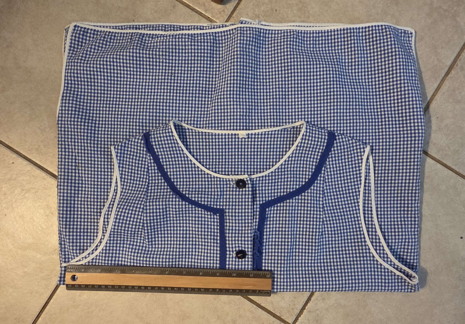 Vtg 70s Tunic Smock Gingham Flower Pockets Artistic Creation Buttons Front Small