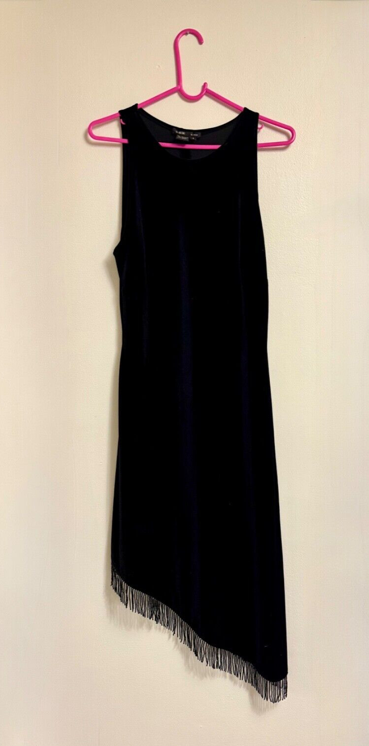 1990’s/2000’s VINTAGE RIMINI BLACK VELVET DRESS WITH BEADED FRINGE SIZE 8