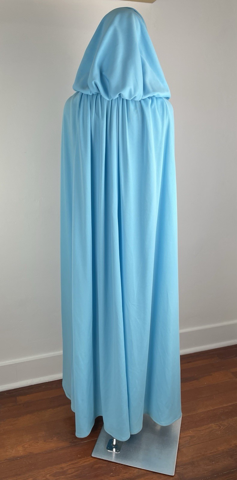 Vintage 60s 70s Dress & Hooded Cloak Cape Aqua Blue Matching Set 2 Piece Size 10