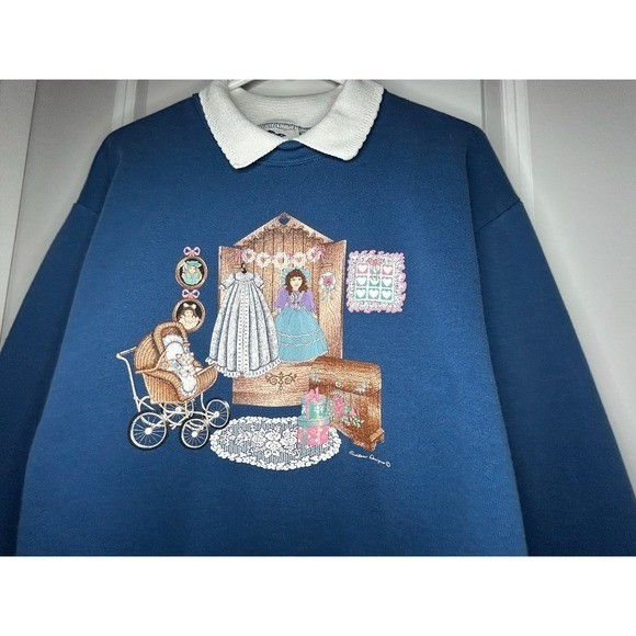 Vintage 90’s Single Stitch Victorian Doll Country Cottage Core Granny Sweatshirt